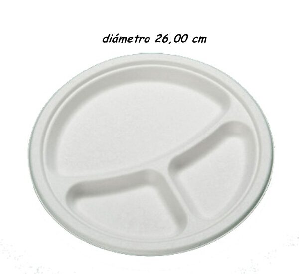 9124 PLATO FIBRA CARTON 3 COMP. BLANCO SIN CENEFA